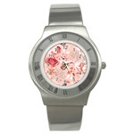 Beautiful-seamless-spring-pattern-with-roses-peony-orchid-succulents Stainless Steel Watch Front