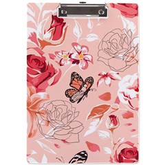 Beautiful-seamless-spring-pattern-with-roses-peony-orchid-succulents A4 Acrylic Clipboard by uniart180623