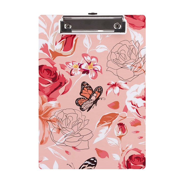 Beautiful-seamless-spring-pattern-with-roses-peony-orchid-succulents A5 Acrylic Clipboard