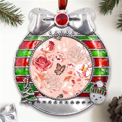 Beautiful-seamless-spring-pattern-with-roses-peony-orchid-succulents Metal X mas Ribbon With Red Crystal Round Ornament