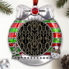 Art-deco-geometric-abstract-pattern-vector Metal X mas Ribbon With Red Crystal Round Ornament