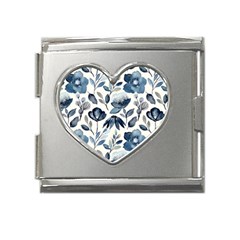 Indigo-watercolor-floral-seamless-pattern Mega Link Heart Italian Charm (18mm) by uniart180623