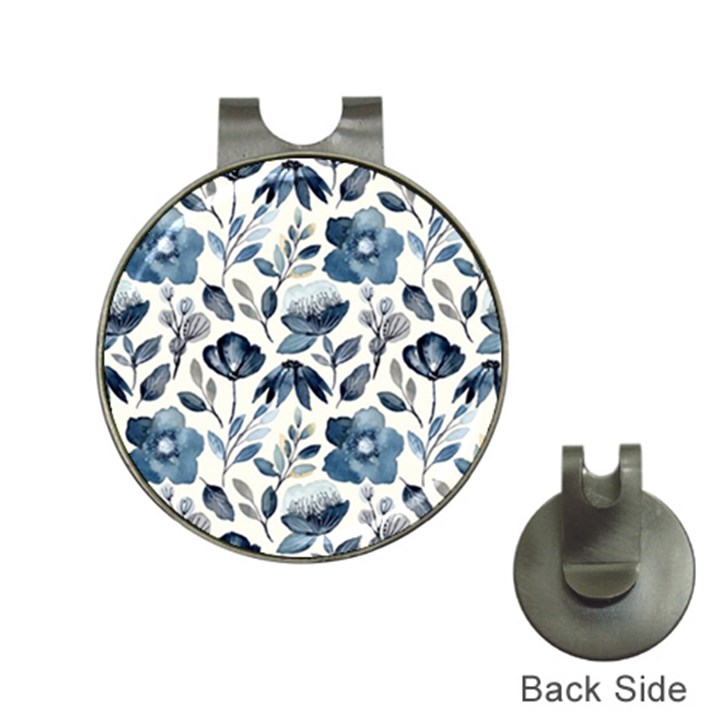 Indigo-watercolor-floral-seamless-pattern Hat Clips with Golf Markers