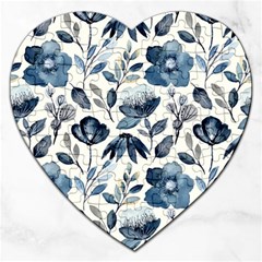 Indigo-watercolor-floral-seamless-pattern Jigsaw Puzzle (heart) by uniart180623