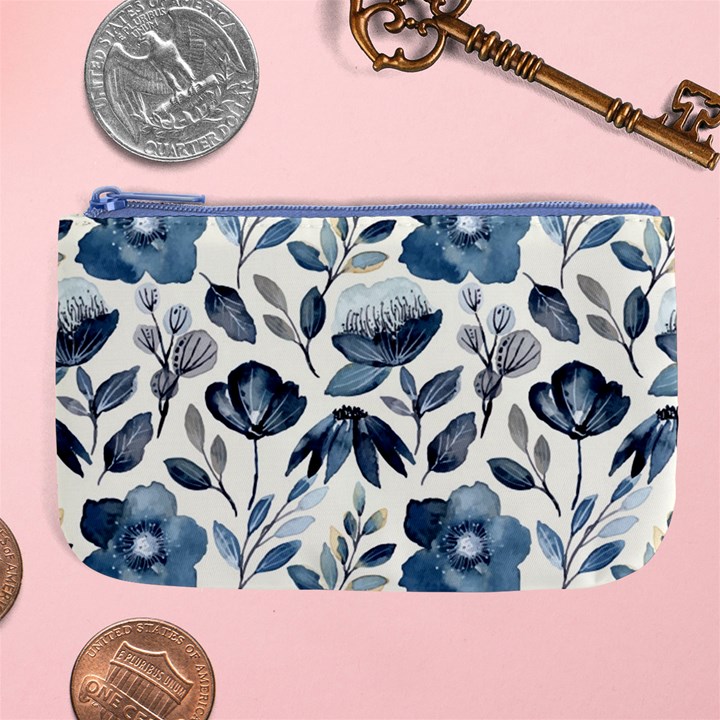 Indigo-watercolor-floral-seamless-pattern Large Coin Purse