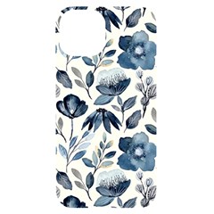 Indigo-watercolor-floral-seamless-pattern Iphone 14 Black Uv Print Case by uniart180623