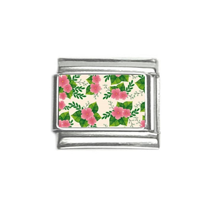 Cute-pink-flowers-with-leaves-pattern Italian Charm (9mm)