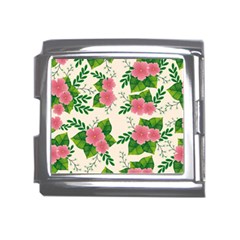 Cute-pink-flowers-with-leaves-pattern Mega Link Italian Charm (18mm) by uniart180623