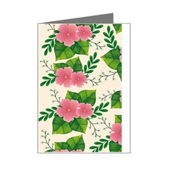 Cute-pink-flowers-with-leaves-pattern Mini Greeting Card by uniart180623