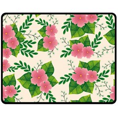 Cute-pink-flowers-with-leaves-pattern Fleece Blanket (medium) by uniart180623