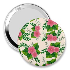 Cute-pink-flowers-with-leaves-pattern 3  Handbag Mirrors by uniart180623