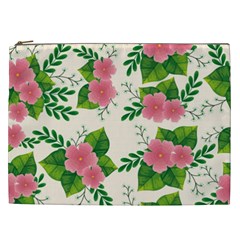 Cute-pink-flowers-with-leaves-pattern Cosmetic Bag (xxl) by uniart180623