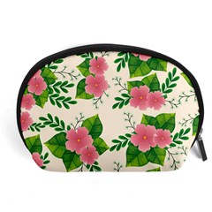 Cute-pink-flowers-with-leaves-pattern Accessory Pouch (large) by uniart180623