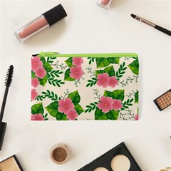 Cute-pink-flowers-with-leaves-pattern Cosmetic Bag (xs) by uniart180623