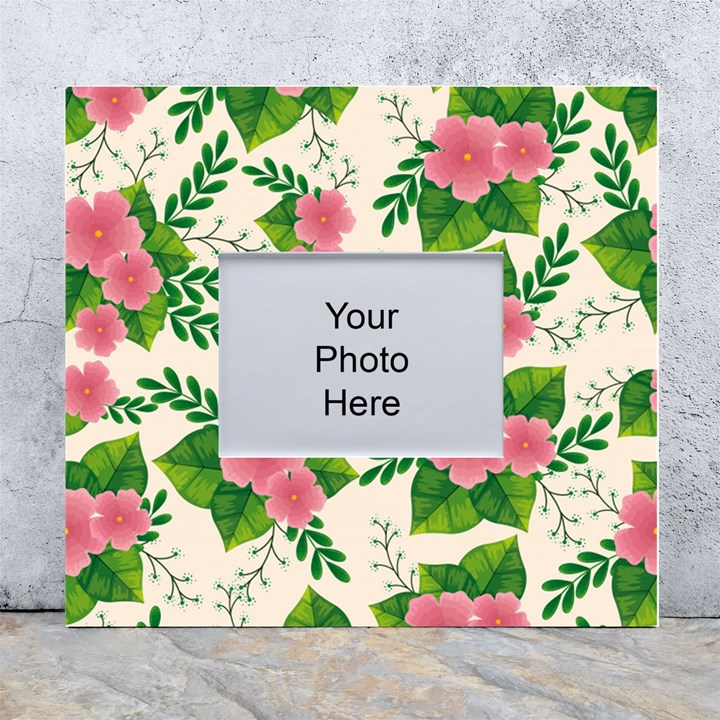 Cute-pink-flowers-with-leaves-pattern White Wall Photo Frame 5  x 7 