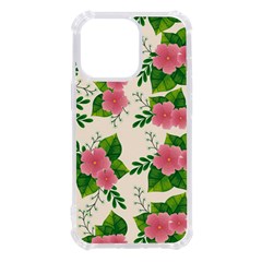 Cute-pink-flowers-with-leaves-pattern Iphone 13 Pro Tpu Uv Print Case by uniart180623