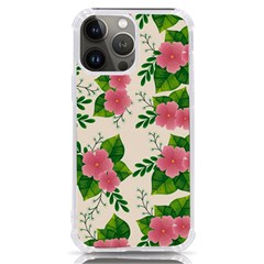 Cute-pink-flowers-with-leaves-pattern Iphone 13 Pro Max Tpu Uv Print Case