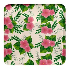 Cute-pink-flowers-with-leaves-pattern Square Glass Fridge Magnet (4 Pack)