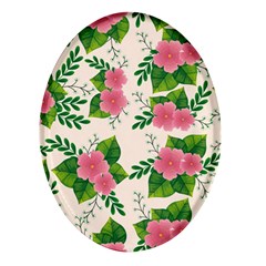 Cute-pink-flowers-with-leaves-pattern Oval Glass Fridge Magnet (4 Pack)