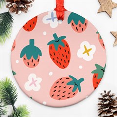 Strawberry-seamless-pattern Ornament (round) by uniart180623