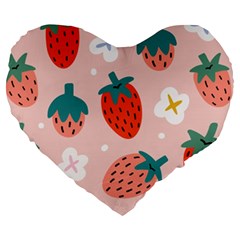 Strawberry-seamless-pattern Large 19  Premium Flano Heart Shape Cushions by uniart180623