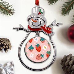 Strawberry-seamless-pattern Metal Snowman Ornament