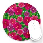 Background-cute-flowers-fuchsia-with-leaves Round Mousepad Front