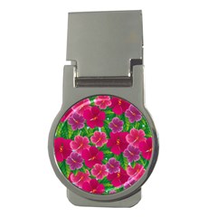 Background-cute-flowers-fuchsia-with-leaves Money Clips (round)  by uniart180623