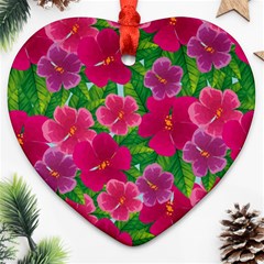 Background-cute-flowers-fuchsia-with-leaves Heart Ornament (two Sides) by uniart180623