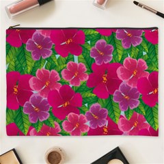 Background-cute-flowers-fuchsia-with-leaves Cosmetic Bag (xxxl) by uniart180623