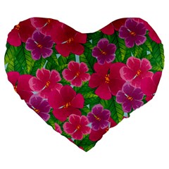 Background-cute-flowers-fuchsia-with-leaves Large 19  Premium Heart Shape Cushions by uniart180623