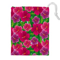 Background-cute-flowers-fuchsia-with-leaves Drawstring Pouch (4xl) by uniart180623