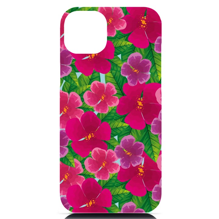 Background-cute-flowers-fuchsia-with-leaves iPhone 14 Plus Black UV Print Case