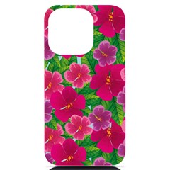 Background-cute-flowers-fuchsia-with-leaves Iphone 14 Pro Black Uv Print Case by uniart180623