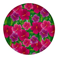 Background-cute-flowers-fuchsia-with-leaves Round Glass Fridge Magnet (4 Pack) by uniart180623