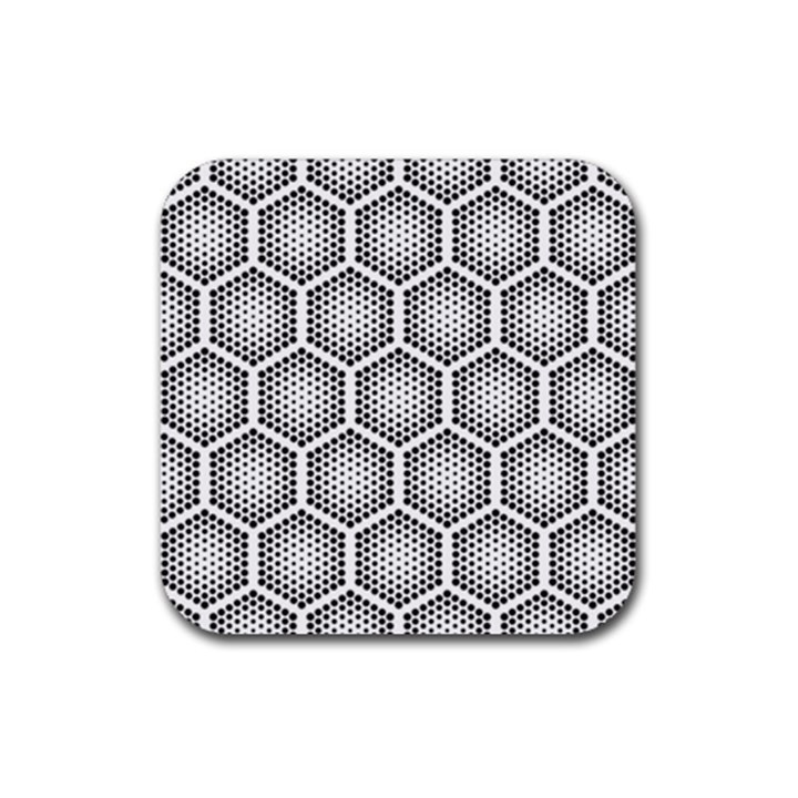 Halftone-tech-hexagons-seamless-pattern Rubber Coaster (Square)