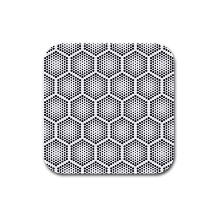 Halftone-tech-hexagons-seamless-pattern Rubber Square Coaster (4 pack)