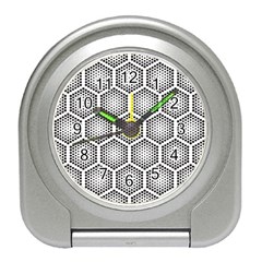 Halftone-tech-hexagons-seamless-pattern Travel Alarm Clock by uniart180623