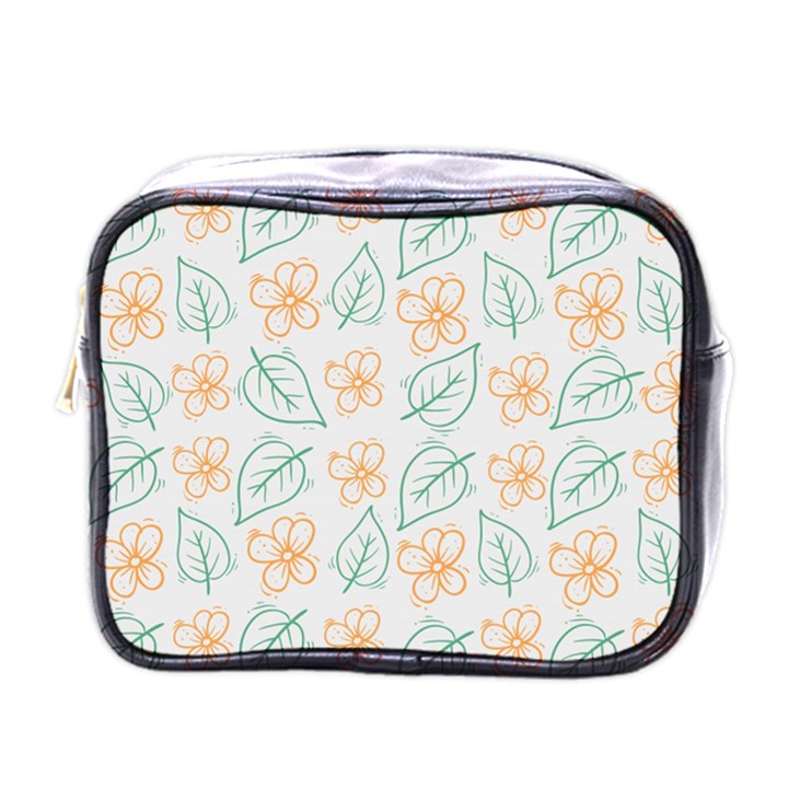 Hand-drawn-cute-flowers-with-leaves-pattern Mini Toiletries Bag (One Side)