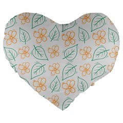 Hand-drawn-cute-flowers-with-leaves-pattern Large 19  Premium Flano Heart Shape Cushions by uniart180623