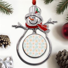 Hand-drawn-cute-flowers-with-leaves-pattern Metal Snowman Ornament by uniart180623