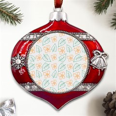 Hand-drawn-cute-flowers-with-leaves-pattern Metal Snowflake And Bell Red Ornament by uniart180623