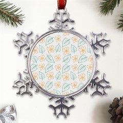 Hand-drawn-cute-flowers-with-leaves-pattern Metal Large Snowflake Ornament by uniart180623