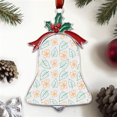 Hand-drawn-cute-flowers-with-leaves-pattern Metal Holly Leaf Bell Ornament by uniart180623