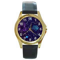 Realistic-night-sky-poster-with-constellations Round Gold Metal Watch