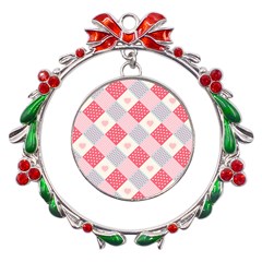 Cute-kawaii-patches-seamless-pattern Metal X mas Wreath Ribbon Ornament