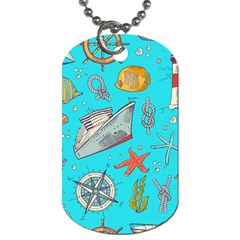 Colored-sketched-sea-elements-pattern-background-sea-life-animals-illustration Dog Tag (two Sides) by uniart180623