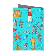 Colored-sketched-sea-elements-pattern-background-sea-life-animals-illustration Mini Greeting Cards (pkg Of 8)