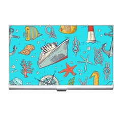 Colored-sketched-sea-elements-pattern-background-sea-life-animals-illustration Business Card Holder by uniart180623