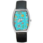 Colored-sketched-sea-elements-pattern-background-sea-life-animals-illustration Barrel Style Metal Watch Front